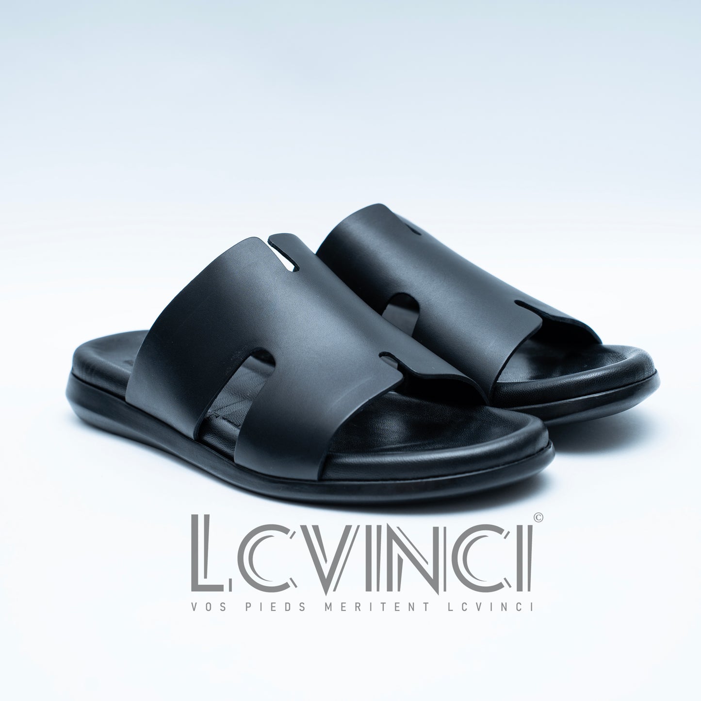 LCVINCI Hermes Noir – Mule Homme en Cuir Découpe Signature