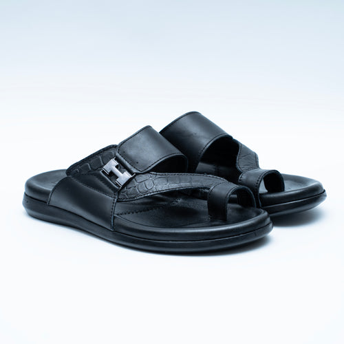 LCVINCI Nocturne Noir – Mule Homme en Cuir Effet Croco