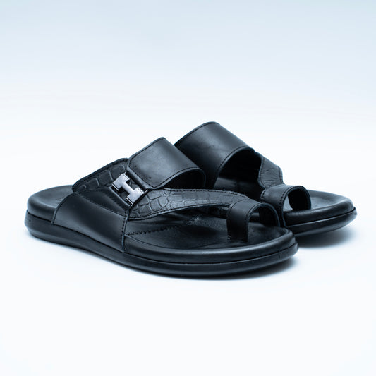 LCVINCI Nocturne Noir – Mule Homme en Cuir Effet Croco
