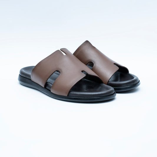 LCVINCI Atlas Marron – Mule Homme en Cuir Découpe Signature