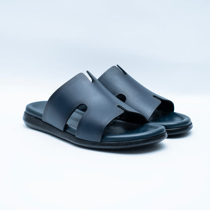 LCVINCI Hermes Bleu Nuit – Mule Homme en Cuir Découpe Signature