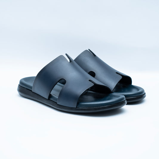 LCVINCI Atlas Bleu Nuit – Mule Homme en Cuir Découpe Signature