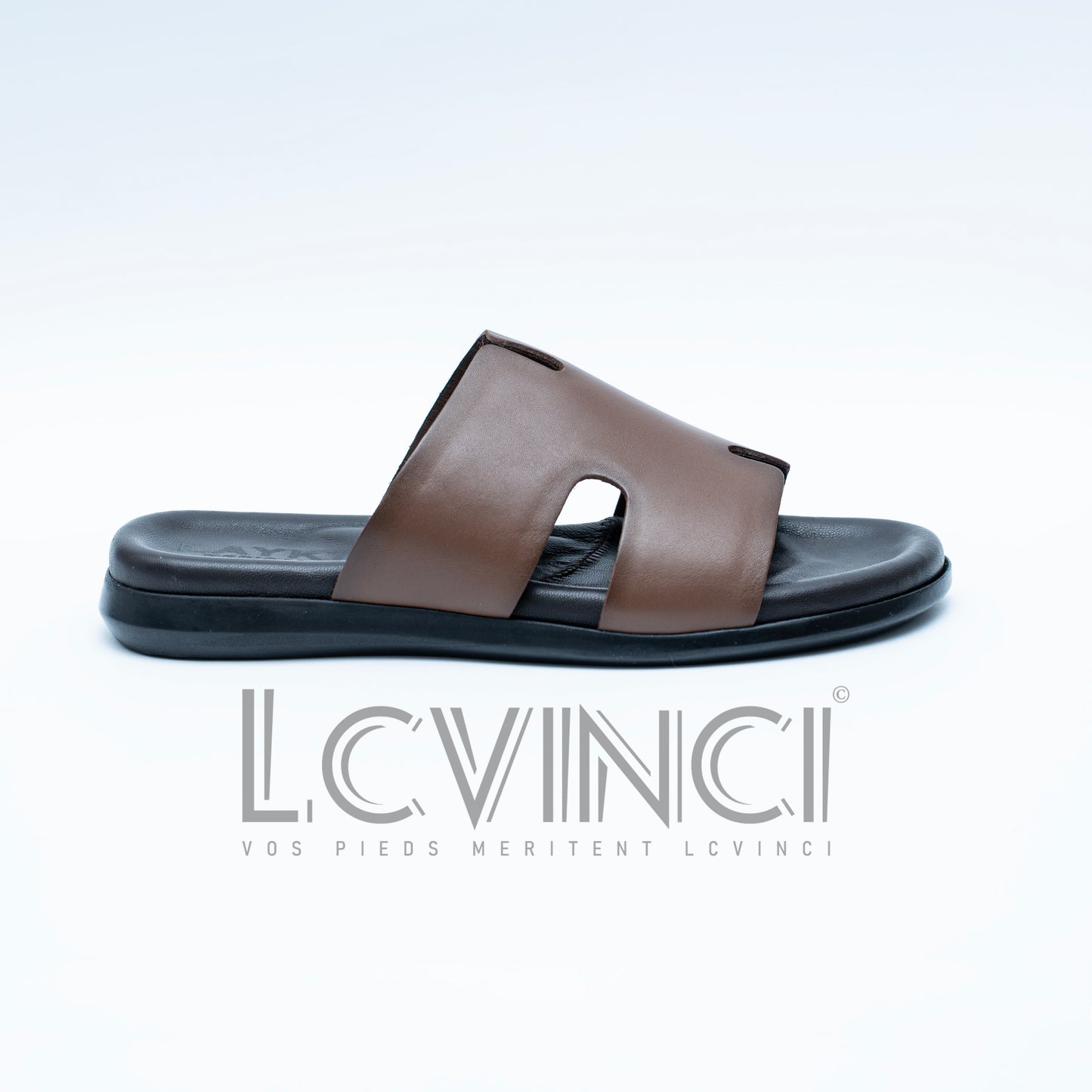 LCVINCI Hermes Marron – Mule Homme en Cuir Découpe Signature
