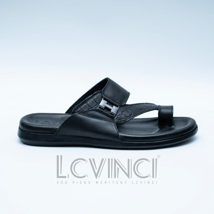 LCVINCI Nocturne Noir – Mule Homme en Cuir Effet Croco