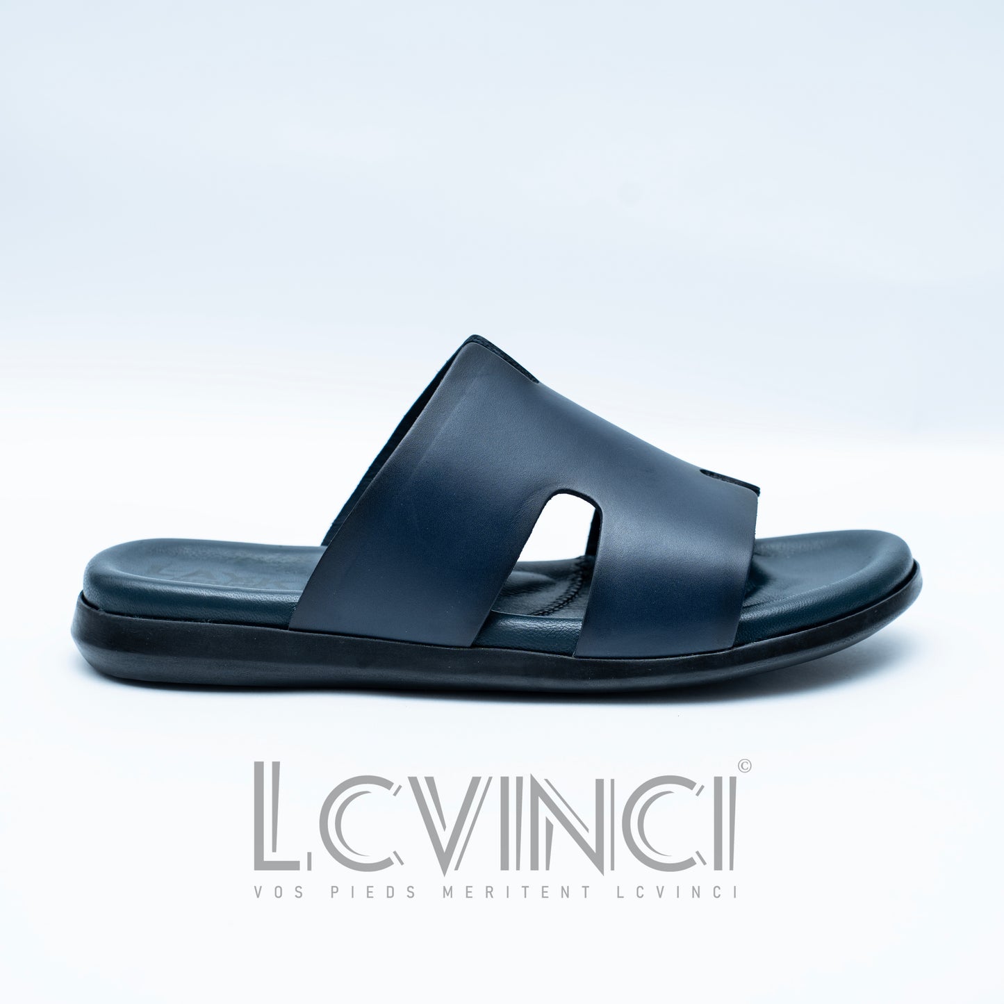 LCVINCI Hermes Bleu Nuit – Mule Homme en Cuir Découpe Signature