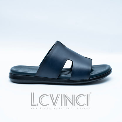 LCVINCI Hermes Bleu Nuit – Mule Homme en Cuir Découpe Signature