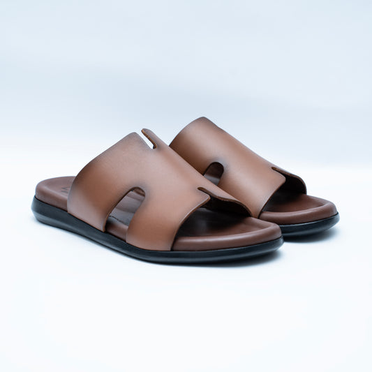 LCVINCI Atlas Tabac – Mule Homme en Cuir Découpe Signature