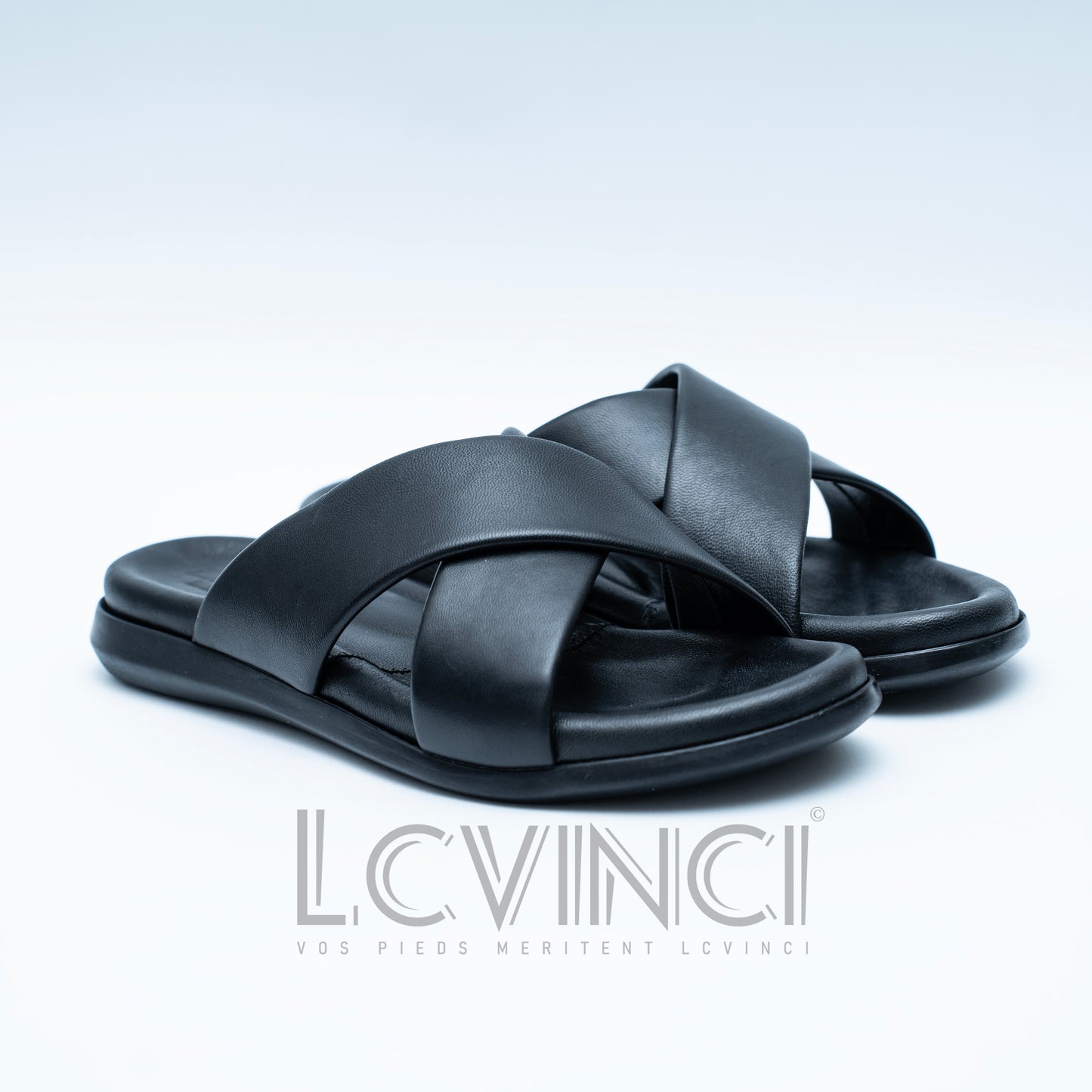 LCVINCI Croisé – Mule Homme en Cuir Tressé Noir