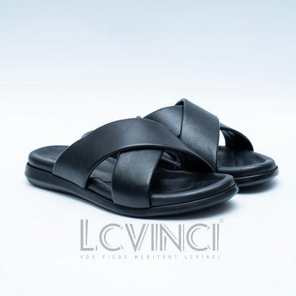 LCVINCI Croisé – Mule Homme en Cuir Tressé Noir