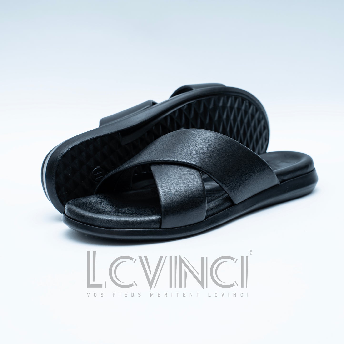 LCVINCI Croisé – Mule Homme en Cuir Tressé Noir