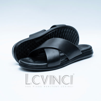LCVINCI Croisé – Mule Homme en Cuir Tressé Noir