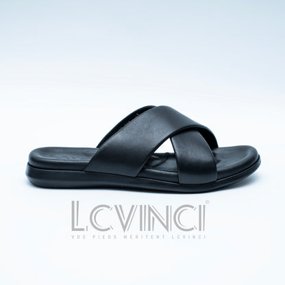 LCVINCI Croisé – Mule Homme en Cuir Tressé Noir