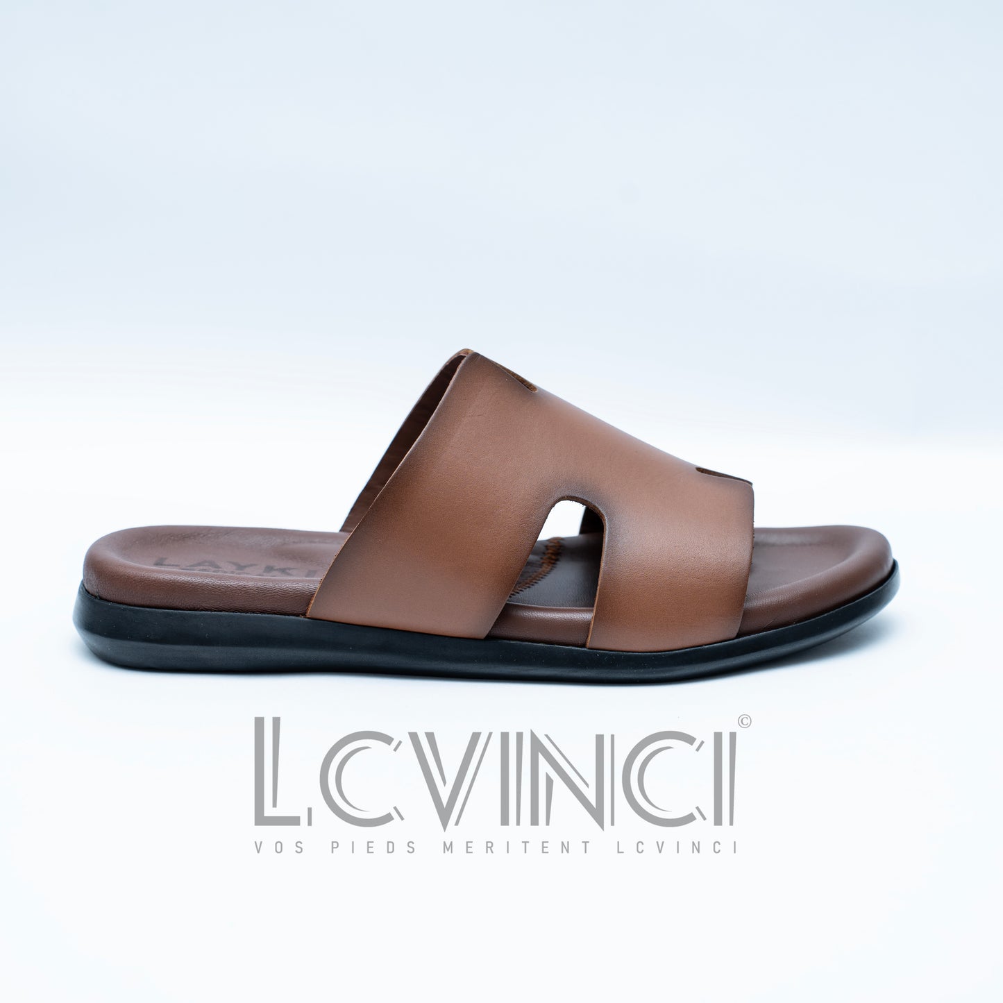 LCVINCI Hermes Tabac – Mule Homme en Cuir Découpe Signature