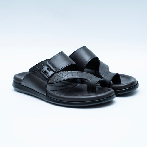 LCVINCI Nocturne Marron – Mule Homme en Cuir Effet Croco