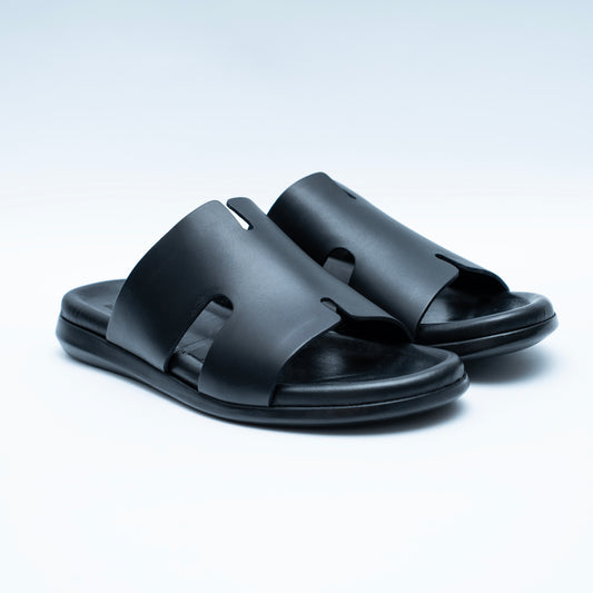 LCVINCI Atlas Noir – Mule Homme en Cuir Découpe Signature