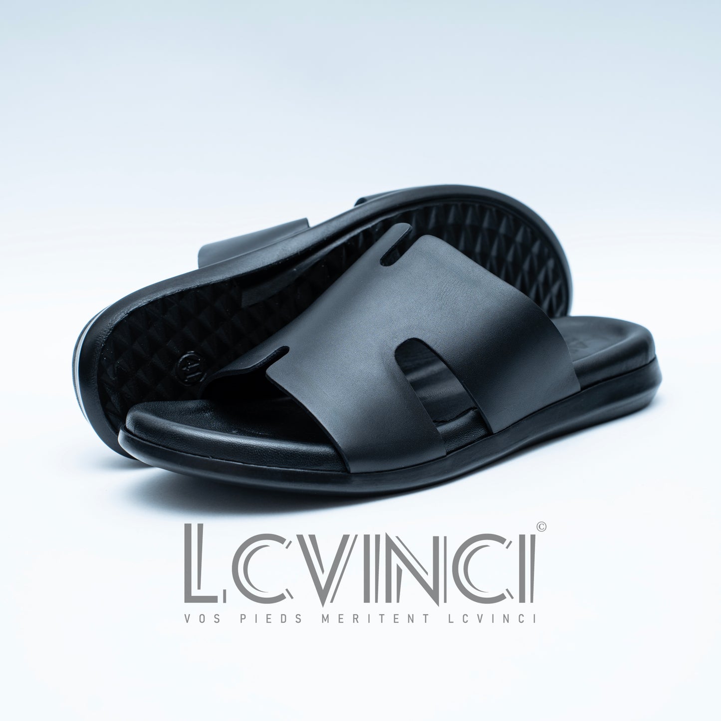 LCVINCI Hermes Noir – Mule Homme en Cuir Découpe Signature