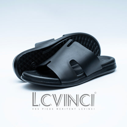 LCVINCI Hermes Noir – Mule Homme en Cuir Découpe Signature
