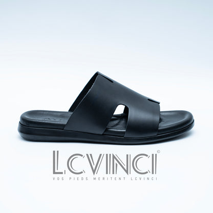LCVINCI Hermes Noir – Mule Homme en Cuir Découpe Signature