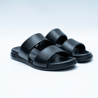 LCVINCI Double – Mule Homme en Cuir Noir à Double Bride