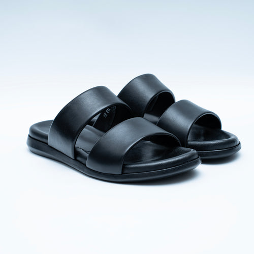 LCVINCI Double – Mule Homme en Cuir Noir à Double Bride