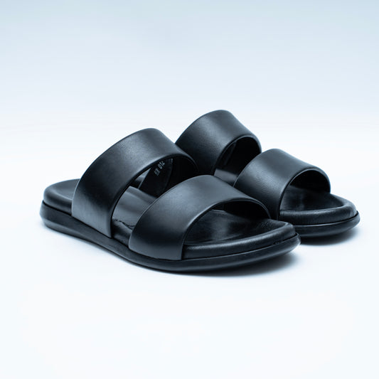 LCVINCI Double – Mule Homme en Cuir Noir à Double Bride