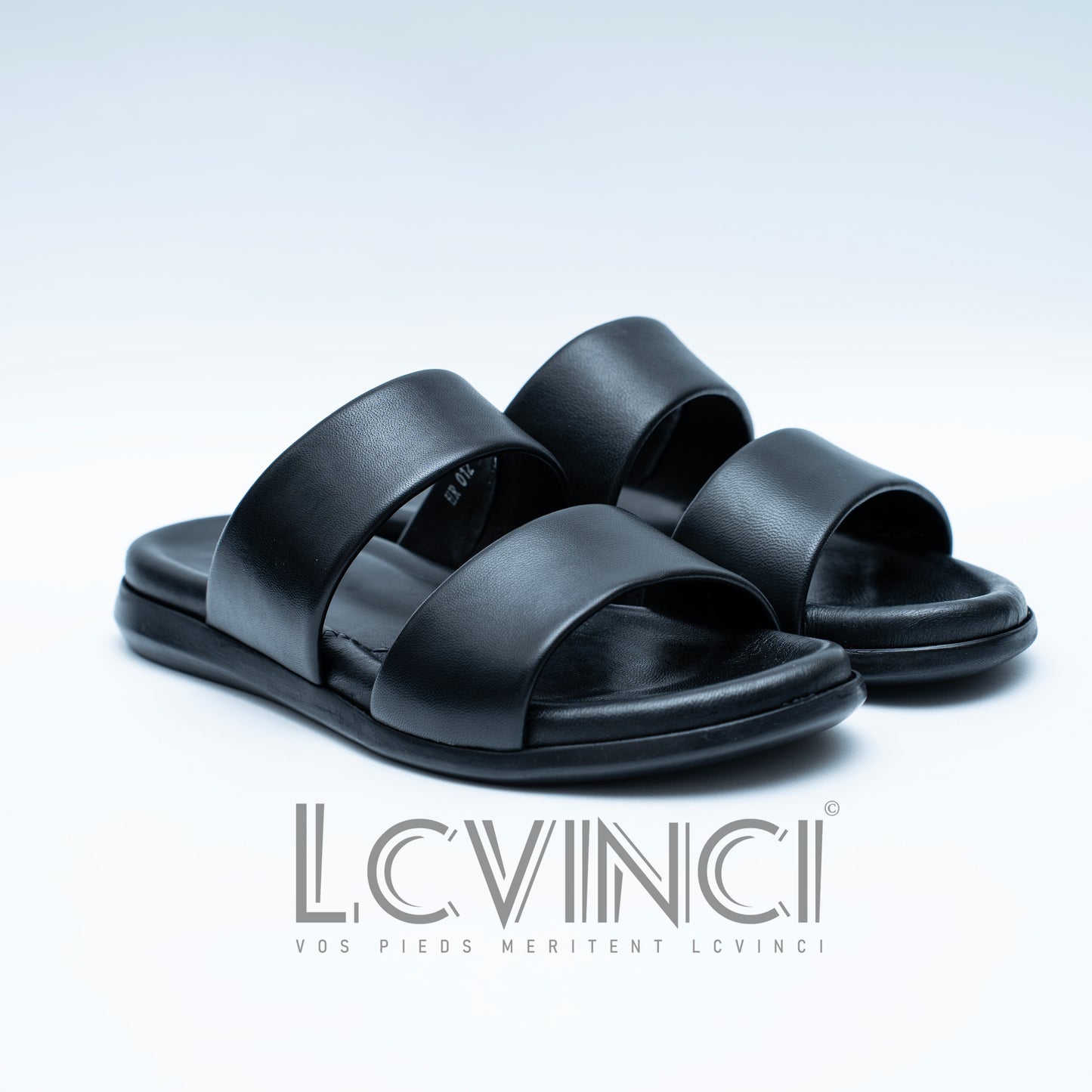 LCVINCI Double – Mule Homme en Cuir Noir à Double Bride
