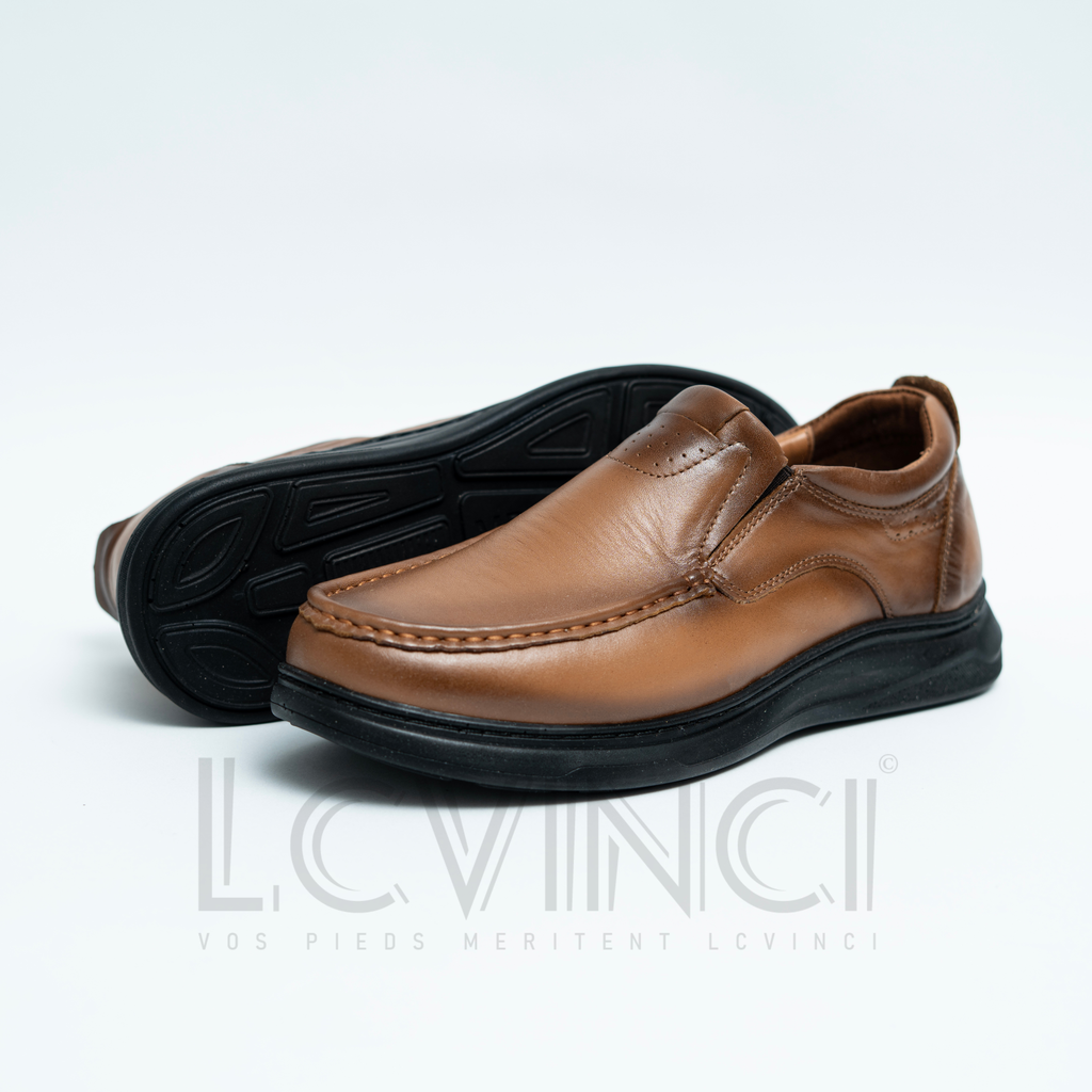 Chaussure en Cuir Tabac– Élégance & Bien-être Médical (LC4)